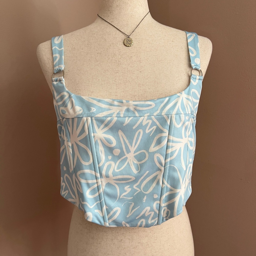 Princess Polly Blue Floral Corset Crop Top Zip Back y2k Festival Summer Size 12‎